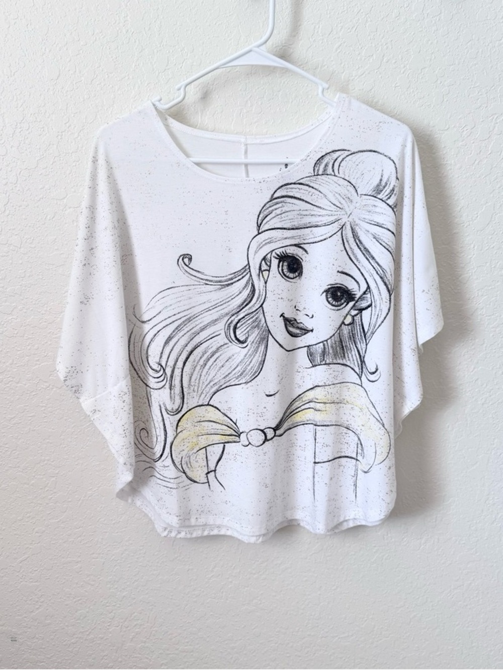 Disney White Graphic Tee with Black Princess Castle Art and Pale Yellow Accents